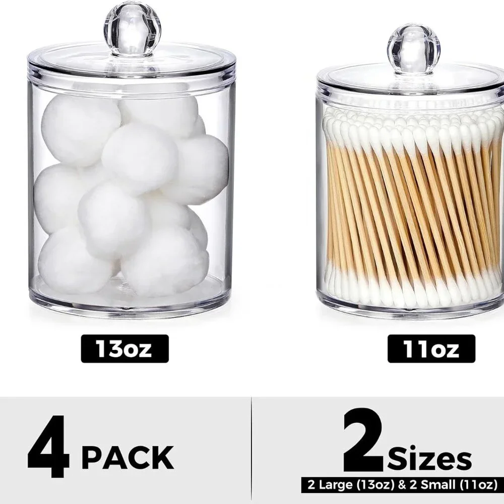 4‎ Pack Acrylic Apothecary Jar Set for Makeup Vanity Bathroom etc.